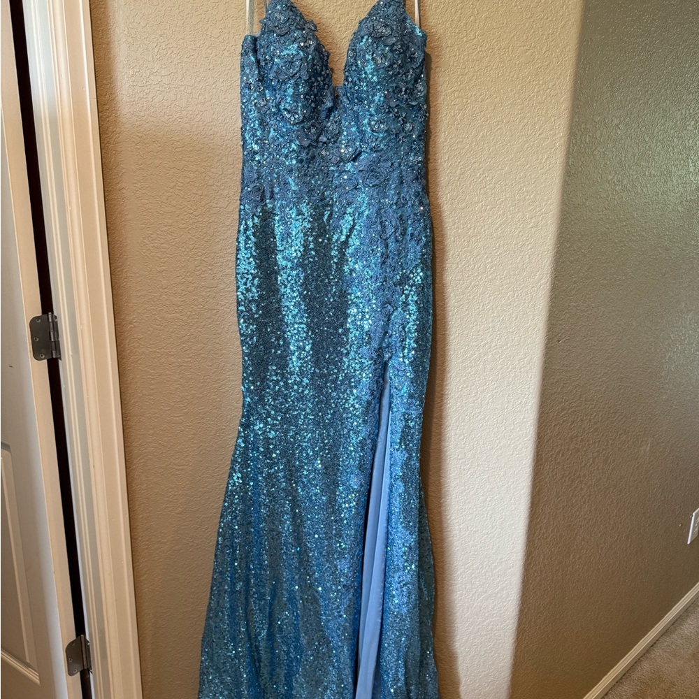 Sherri Hill Blue Sequin Dress
